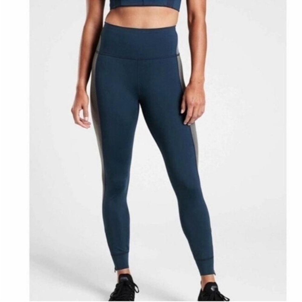 NWT ATHLETA Allyson Felix Legend Mesh Running Tight Leggings Sz XXS Blue Gray